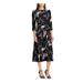 RALPH LAUREN Womens Black Belted Floral Long Sleeve Jewel Neck Maxi Sheath Dress Size 0