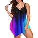 DYMADE Women's Plus Size Swimsuit Swimwear Tankini Swimming Summer Beach Swimdress Dress