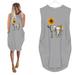 Women's Round Neck Sleeveless Stitching Casual Solid Color The Knee Length Printed Dress