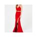 B DARLIN Womens Red Slitted Spaghetti Strap V Neck Full-Length Mermaid Formal Dress Size 13\14