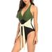 Mid-Ten Womens Ladies Sexy Monokini Juniors Plus Size Swimsuit One Piece Swimwear V Neck Bathing Suit Beachwear Swimming Costumes Push Up Padded Bra Backless Tummy Control Surfing Swimming