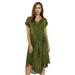 Riviera Sun Lace Up Acid Wash Embroidered Dress Short Sleeve Dresses for Women (Olive, X-large)