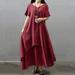 New Fashion Women Casual Loose Dress Solid Color Short Sleeve Boho Summer Long Maxi Dress
