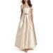 Eliza J Rhinestone Jewel Belted Mikado Off the Shoulder Gown, Champagne, 2