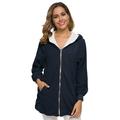 Meterk Women Hooded Jacket Faux Lam Wool Long Sleeve Zipper Pockets Plus Size Winter Casual Coat Outwear