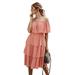 Women's Off The Shoulder Ruffle Party Dresses Loose Casual Polka Dot Dress Summer Beach Maxi Dress, PINK