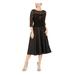 JESSICA HOWARD Womens Black Sequined 3/4 Sleeve Illusion Neckline Below The Knee Fit + Flare Evening Dress Size 4P