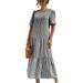 Summer Short Sleeve Long Dresses for Women Beach Holiday Party Dress Boho Vintage Printed Sundress Ladies Scoop Neck Tunic Dress