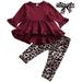 Toddler Kids Baby Girl Clothes Ruffle Tops Dress Leopard Pants Outfits Set Age For 1-6 Years
