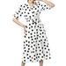 Elegant Women Polka Dot Print Long Dress with Belt Short Sleeve V Neck High Waist Dress for Party Evening Work Wear