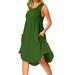 Niuer Women Summer Casual Sleeveless Sundress Round Neck Ruched Pockets Midi T Shirt Dress Holiday Beach Party Tank Dress