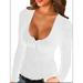 Women's Scoop Neck Henley Sweatshirts Low Cut Solid Sexy Fall Long Sleeve Button Down Shirts