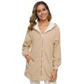 Women Hooded Jacket Faux Lam Wool Long Sleeve Zipper Pockets Plus Size Winter Casual Coat Outwear