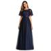 Ever-Pretty Juniors A-line Mesh Ruffle Sleeves Maxi Cocktail Gown for Junior 09043 Navy Blue US10