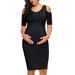 Niuer Maternity Ladies Short Sleeve Bodycon Dress Off Shoulder Dresses for Baby Shower Party Pencil Midi Dress Casual Evening Party Sundress