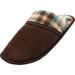 Norty Mens Slippers Slip-On Indoor Outdoor Scuffs - Faux Suede, Fleece or Ribbed Knit 40787-Medium Brown/Blue Plaid (Brown)