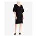 RALPH LAUREN Womens Black Flutter Sleeve Short Sleeve V Neck Above The Knee Shift Dress Size M