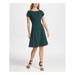 DKNY Womens Green Solid Petal Sleeve Jewel Neck Above The Knee Fit + Flare Evening Dress Size 8