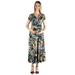 24seven Comfort Apparel Paisley Print Empire Waist V Neck Maternity Maxi Dress