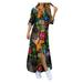 ã€–Follureã€—Women Long Sleeve Lapel Button Up Cotton Print Shirt Dress Irregular Maxi Dress