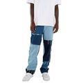 Eyicmarn Mens Straight Jeans Trousers Frayed Patchwork Color Block Denim Pants Trousers Blue