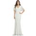 Ever Pretty Women Flutter Ruffles Sleeves V Neck Lace Mermaid Fishtail Wedding Dress 0394 White XXX-Large