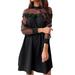 Loalirando Long Sleeve Dress Polka Dot Lace Spliced Black A-Line Mini Dress