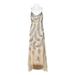 Aidan Mattox Spaghetti Strap V-Neck Zipper Back Embellished High Low Hem Sequin Dress-LIGHT GOLD