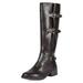 TOETOS Women Ladies Faux Leather Combat Casual Pull On Knee High Riding Boots MIRRAN BROWN Size 7