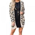 Gargrow Women Autumn Winter Casual Sexy Leopard Print Slim Pocket Jacket Long Sleeve Loose Cardigan Warm Long Coat