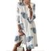 Women Boho Floral Swing Dress Casual Oversized Midi Dress Round Neck Tunic Shirts Dress Fall Work Vintage T-shirt Dresses