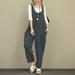 Romacci Women Summer Cotton Linen Rompers Jumpsuits Vintage Sleeveless Backless Overalls Strapless Plus Size Playsuit
