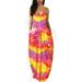 Eyicmarn Women V-Neck Maxi Dress Sleeveless Halter One-Piece Spaghetti Strap Plus Size Gradient Sundress