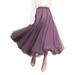 UKAP Women Tulle Tutu Long Skirts Evening Party Cocktail Prom High Waist Mesh Elegant Maxi Skirt Purple Free Size