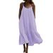 Sexy Dance Women Summer Plus Size Dresses Ruffle Hem Beach Sundress Sleeveless Spaghetti Strap Sling Solid Color Casual Loose Baggy Swing Flowy Camisole Dress