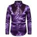 Men Formal Satin Shiny Silk Wedding Dress Shirt Slim Long Sleeve T-shirt