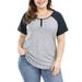 Women's Plus Size Split Neck Raglan Sleeves Top T-shirt 3X Blue