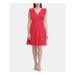 TOMMY HILFIGER Womens Red Ruffled Sleeveless V Neck Knee Length Fit + Flare Wear To Work Dress Size 2