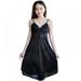 Sleepwear Sexy Lingerie Nightgown Lace Chemise Satin Slip Silk Nightie Bridal Babydoll for Women , Black