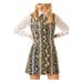 FRENCH CONNECTION Womens Brown Zippered Faux Leather Animal Print Long Sleeve Jewel Neck Above The Knee Sheath Cocktail Dress Size 2