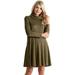 Womens Long Sleeve Winter Cowl Neck Sweater Dress Reg and Plus Size- Made In USA