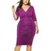 UKAP Sexy Ruched Dress for Women Casual Plus Size Sundress Solid Color V Neck Stretchy Tight Wrap Hip Dress