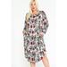 Women's Plus Size Flower Print Long Sleeve Round Hem Hidden Pocket Maxi Dress