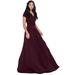 KOH KOH Long V-Neck Flowy Cap Short Sleeve V-Neck Bridesmaid Wedding Guest Party Formal Summer Sundress Tall Gown Maxi Dress Dresses For Women Maroon Wine Red XXX-Large US 22-24 NT074