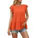 Womenâ€™s Summer T shirt Top Blouse Fungus Sleeve Round Neck Solid Color Loose Fit Flowy Pleated Tunic Babydoll Peplum Tops Blouse