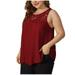 Tuscom Women'S Plus-Size Casual Round Neck Loose Fashion Lace Stitching Solid Color Soft Sleeveless Tank Tops