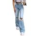 UKAP High-Rise Ripped Flare Jeans For Womens Classic Flare Bell Bottom Denim Jeans Pants Retro Bootcut Flare Trouser Pants