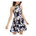 B DARLIN Womens Navy Floral Sleeveless Halter Short Fit + Flare Dress Size 0