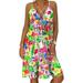 Winnereco Women Floral Print Slip Dress V Neck Loose Knee Length Dress (Colorful 4XL)