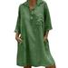 Women Ladies Autumn New Long Sleeve Cotton Linen Midi Dress With Pocket Baggy Loose Kaftan Mini Shirt Dress Holiday Beach Casual Tunic Long Blouse Tops